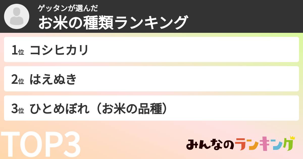 ゲッタンさんの「お米の種類ランキング」