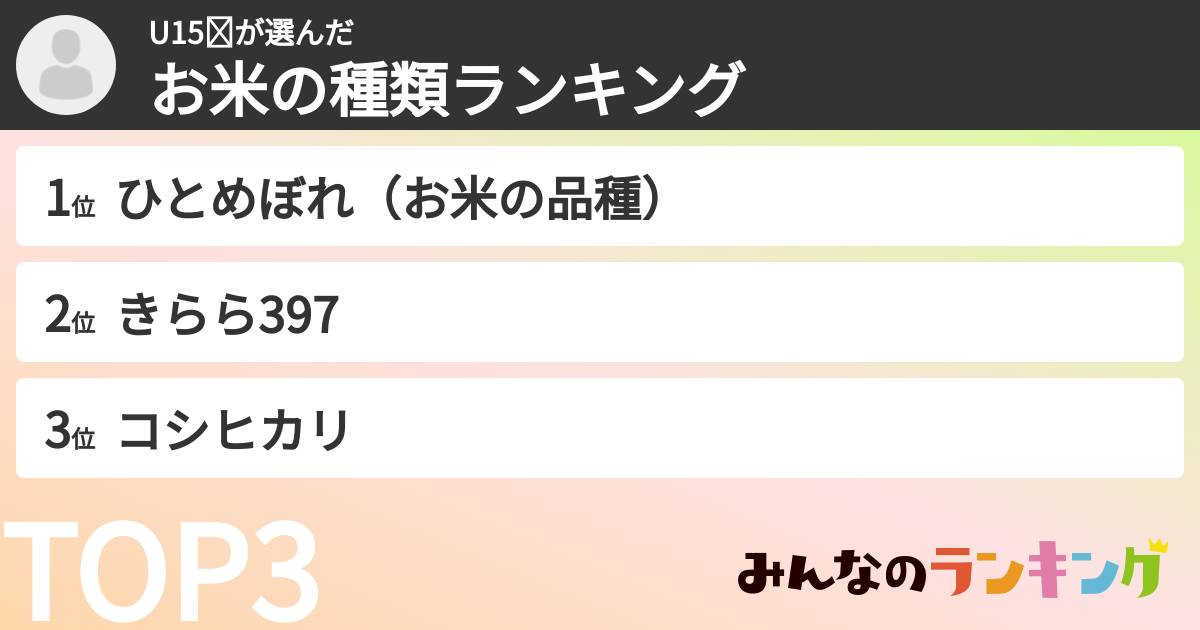 U15₊さんの「お米の種類ランキング」