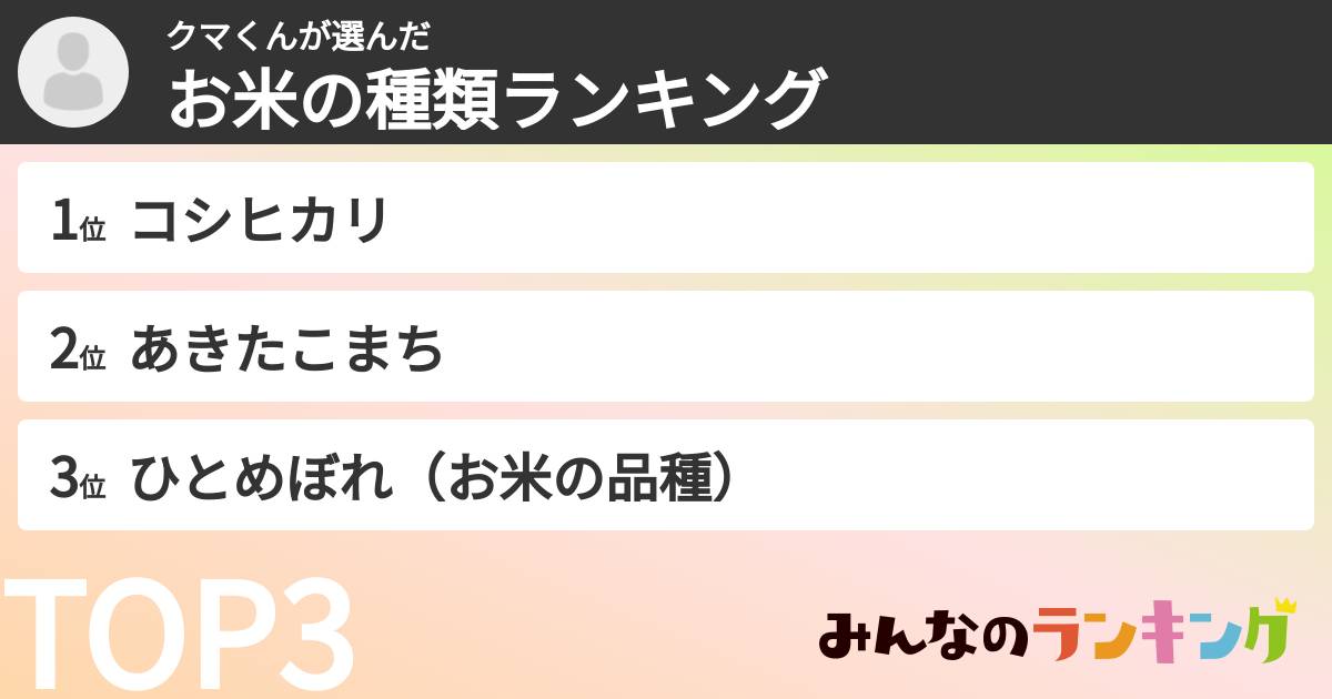 クマくんさんの「お米の種類ランキング」