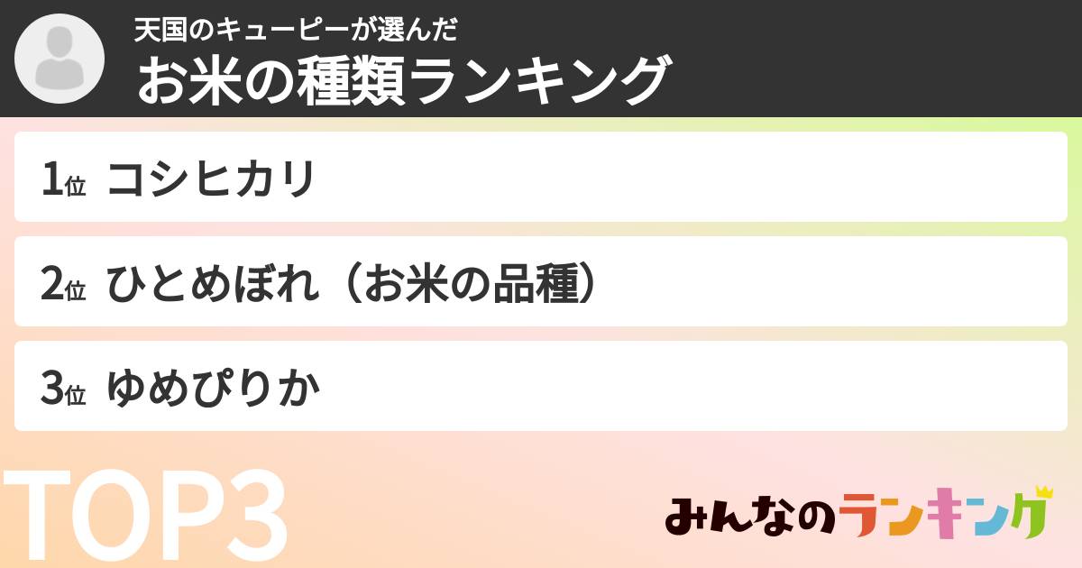 天国のキューピーさんの「お米の種類ランキング」