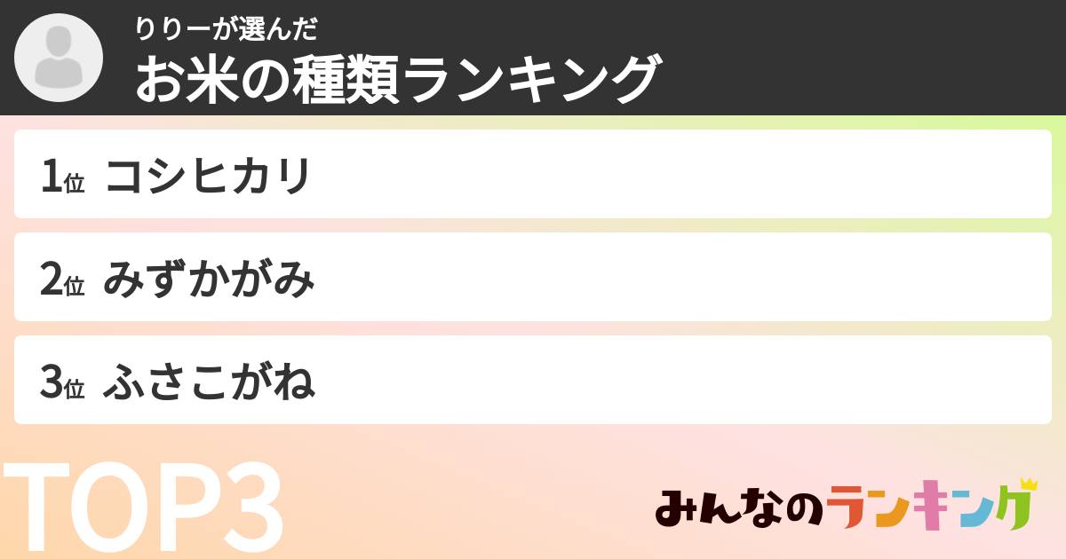 りりーさんの「お米の種類ランキング」