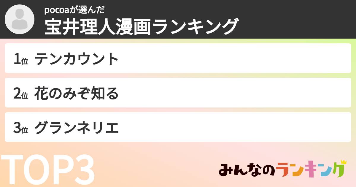 pocoaさんの「宝井理人漫画ランキング」