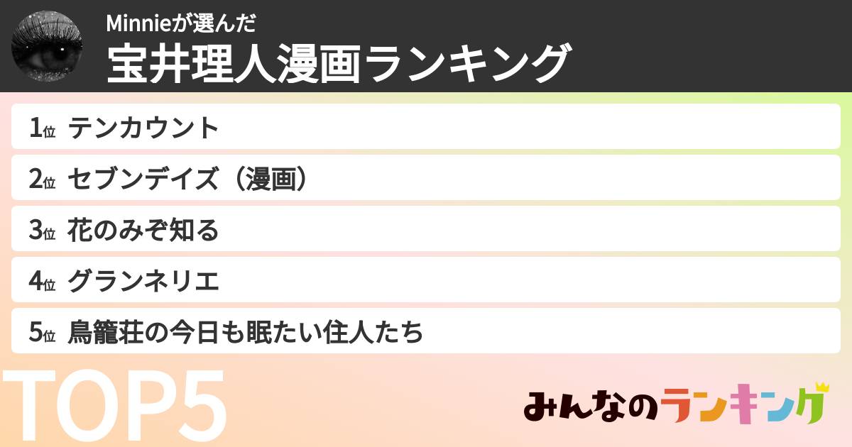 Minnieさんの「宝井理人漫画ランキング」