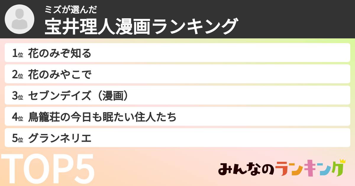 ミズさんの「宝井理人漫画ランキング」