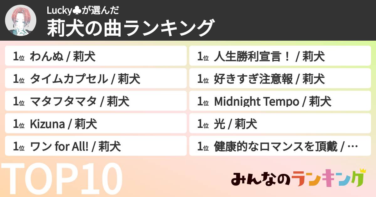 Lucky♣️さんの「莉犬の曲ランキング」