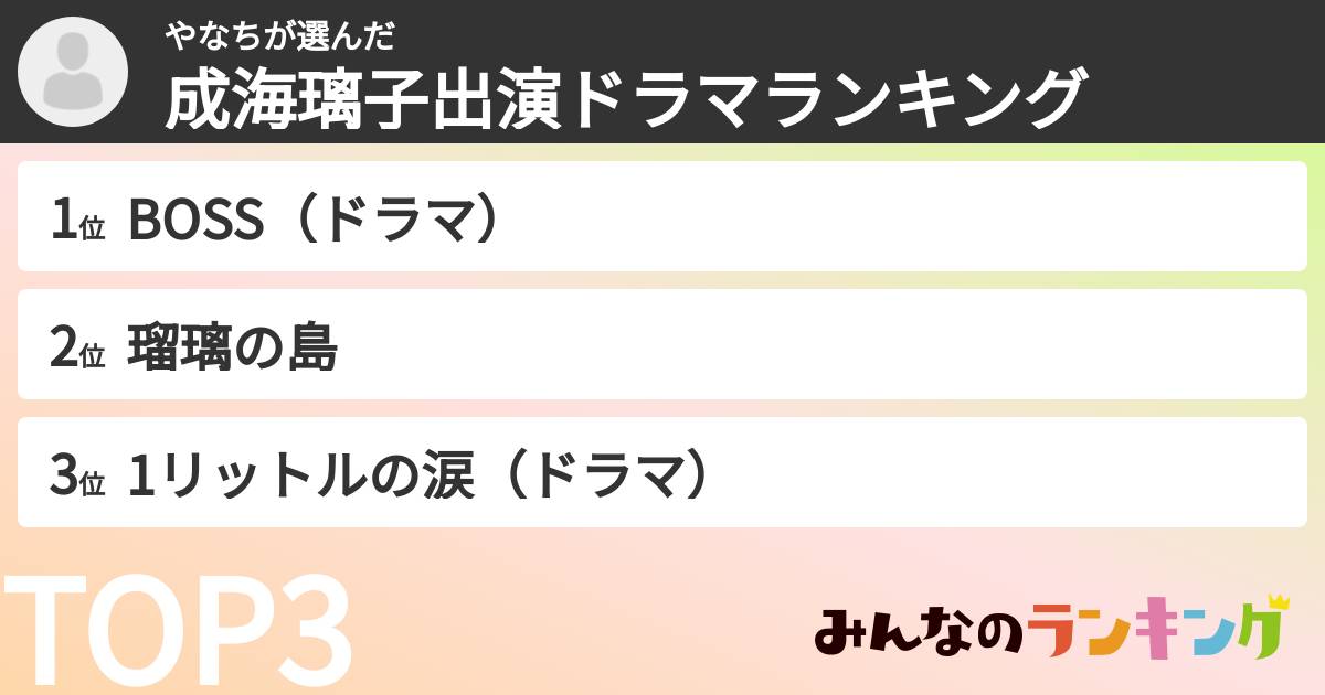 やなちさんの「成海璃子出演ドラマランキング」