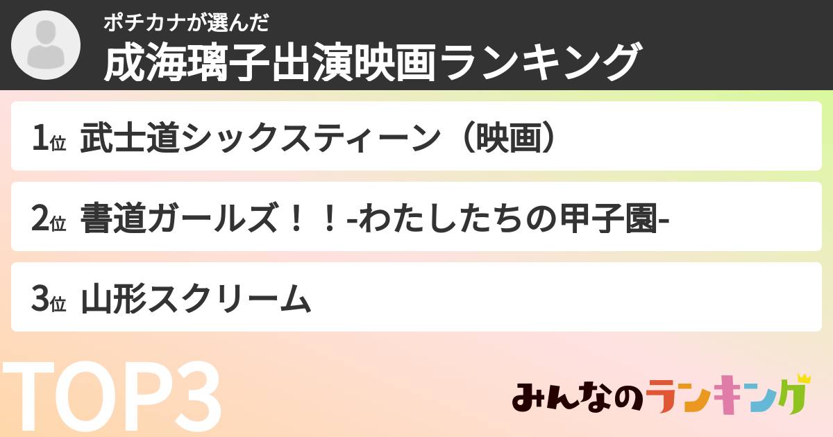 ポチカナさんの「成海璃子出演映画ランキング」