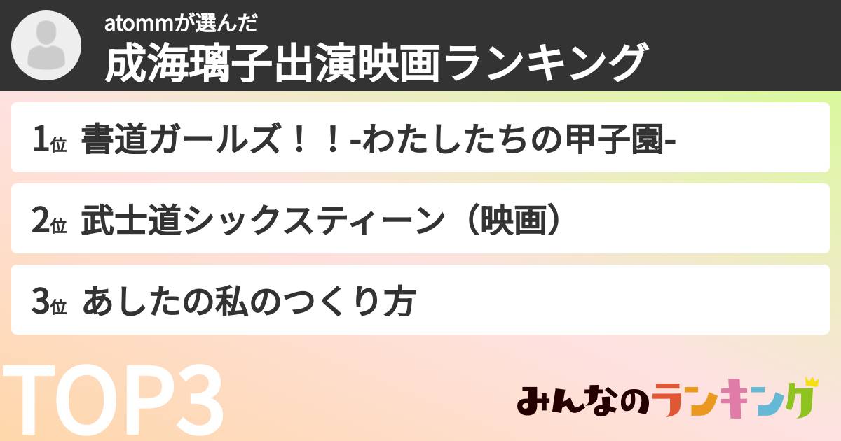 atommさんの「成海璃子出演映画ランキング」