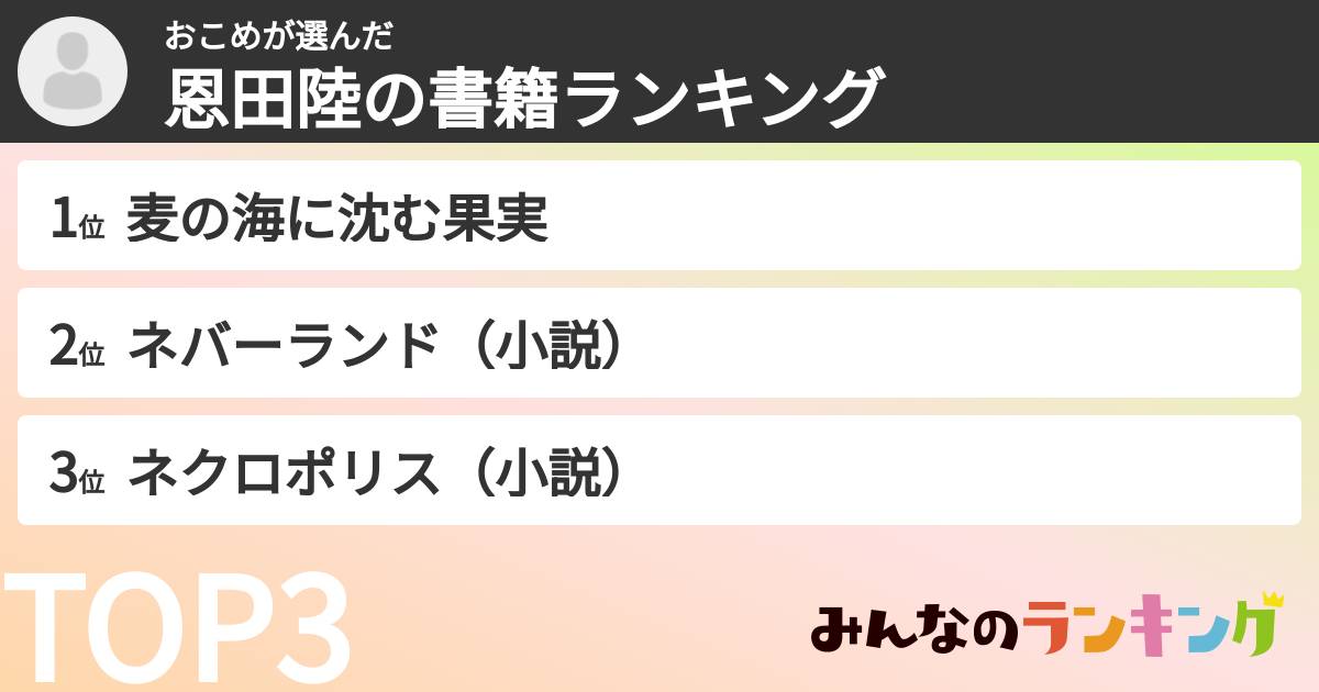 おこめさんの「恩田陸の書籍ランキング」
