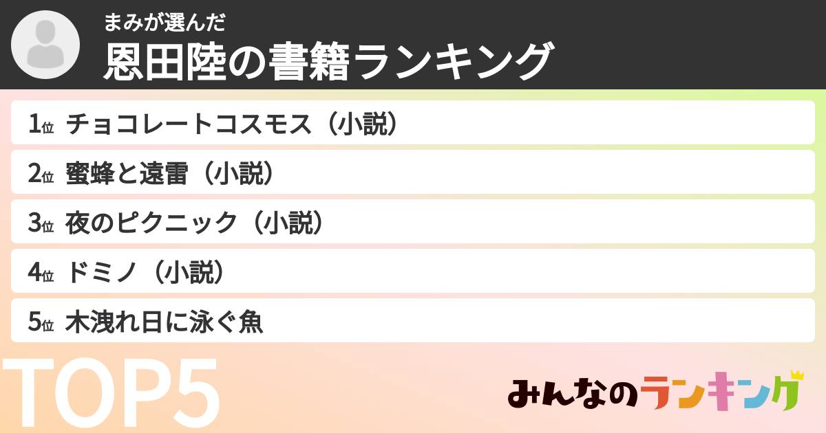まみさんの「恩田陸の書籍ランキング」