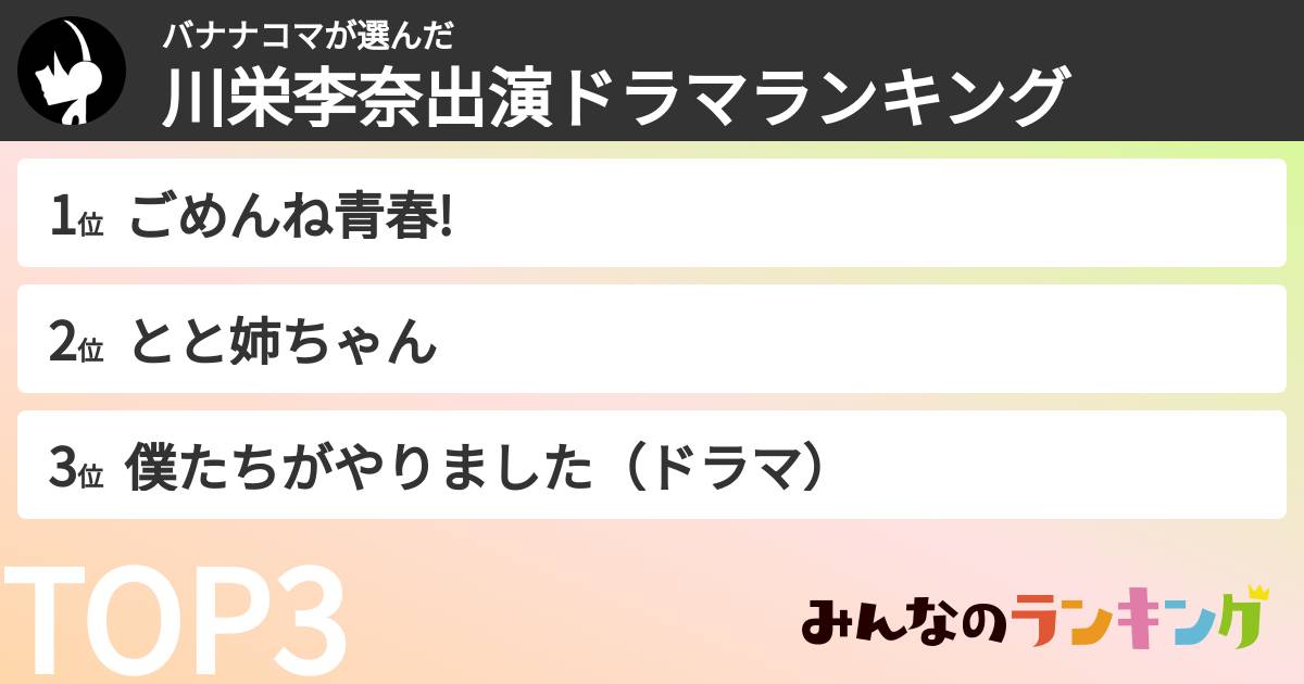 バナナコマさんの「川栄李奈出演ドラマランキング」