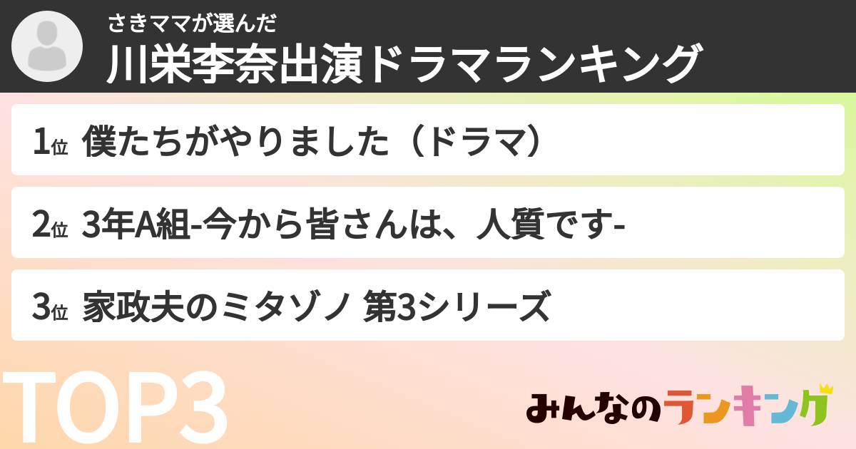 さきママさんの「川栄李奈出演ドラマランキング」