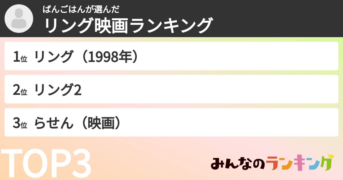 ばんごはんさんの「リング映画ランキング」