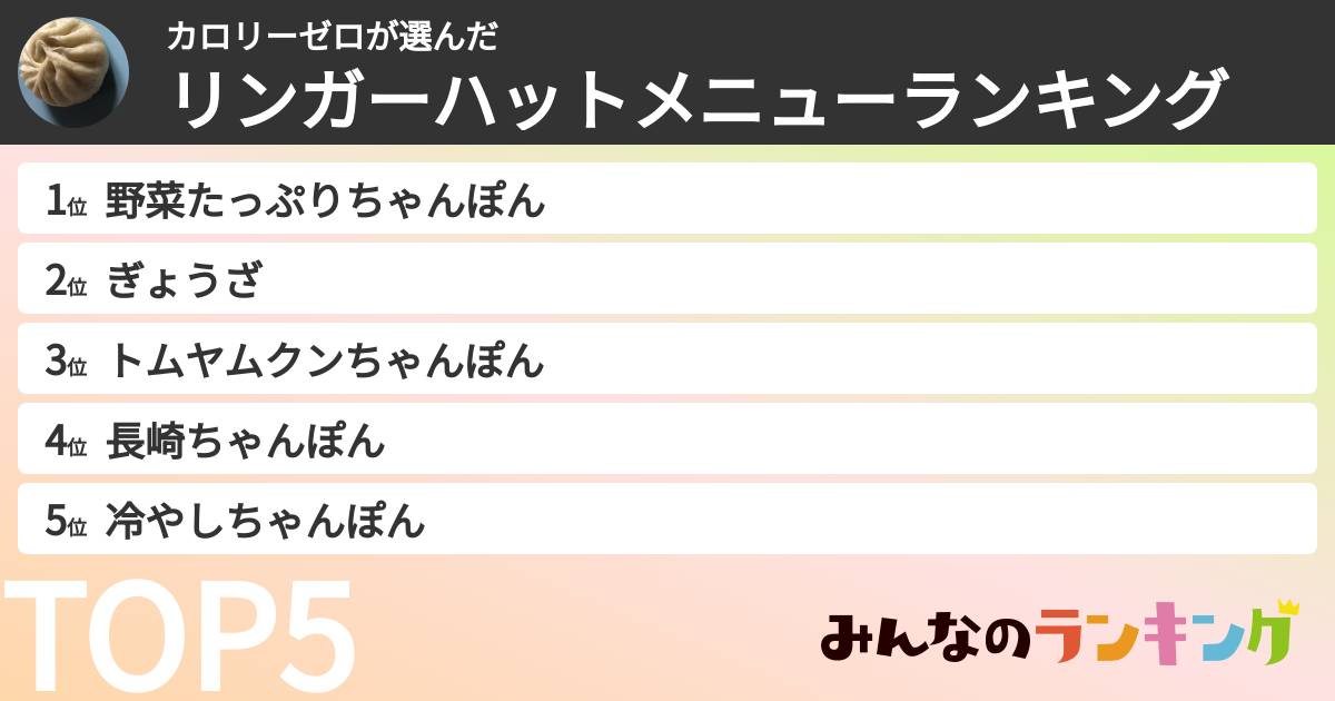 カロリーゼロさんの「リンガーハットメニューランキング」