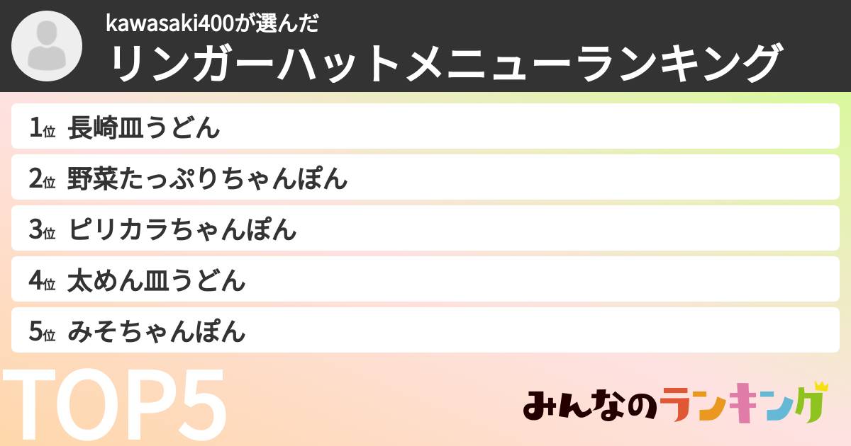 kawasaki400さんの「リンガーハットメニューランキング」