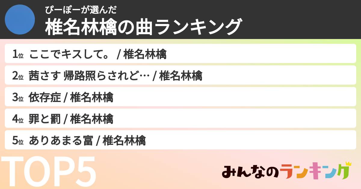 ぴーぽーさんの「椎名林檎の曲ランキング」