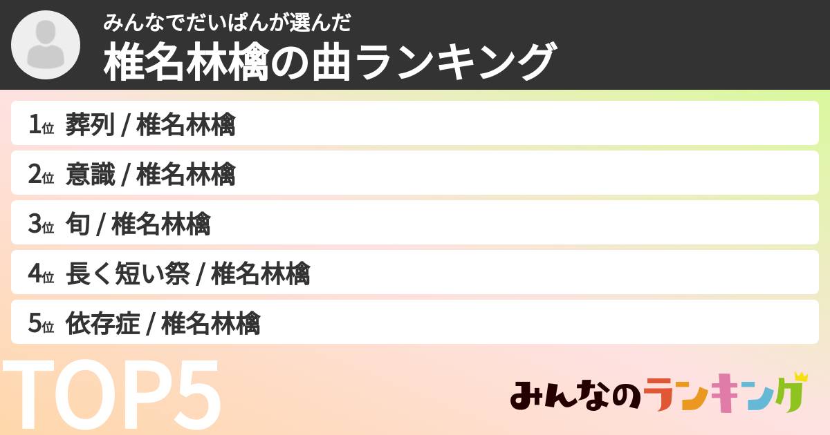 みんなでだいぱんさんの「椎名林檎の曲ランキング」