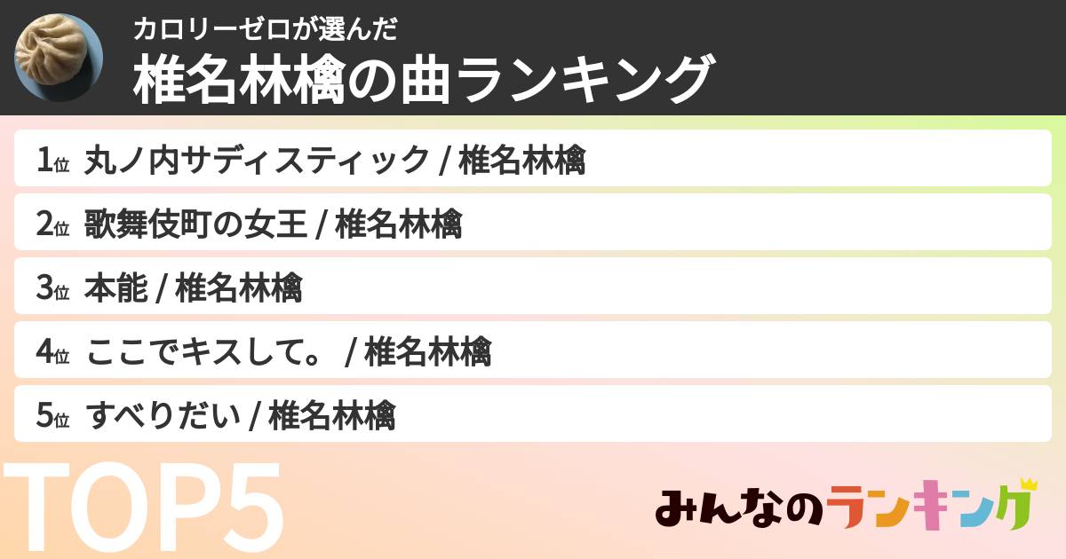 カロリーゼロさんの「椎名林檎の曲ランキング」