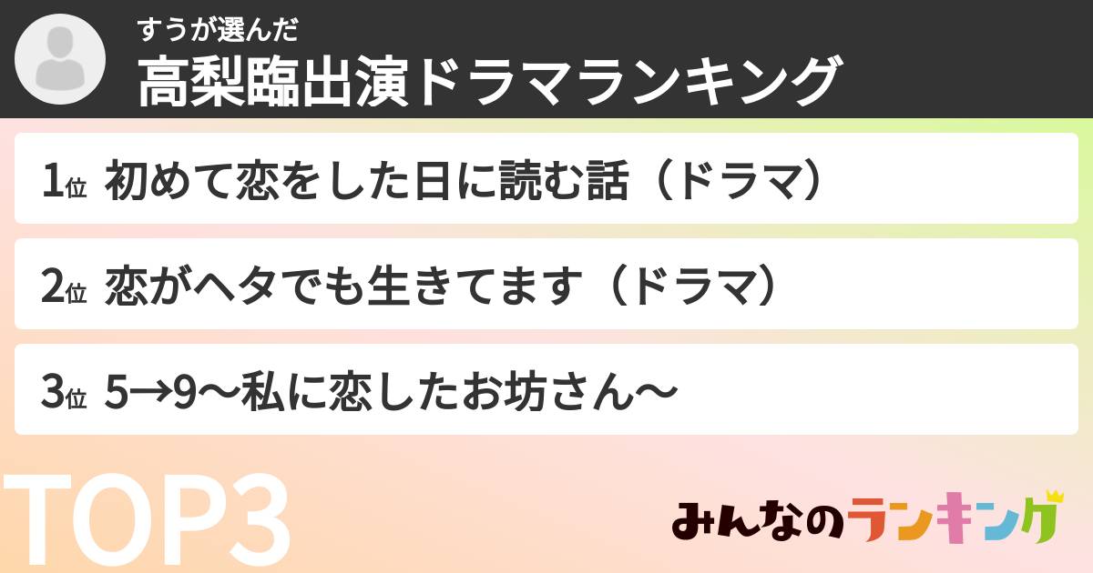 すうさんの「高梨臨出演ドラマランキング」