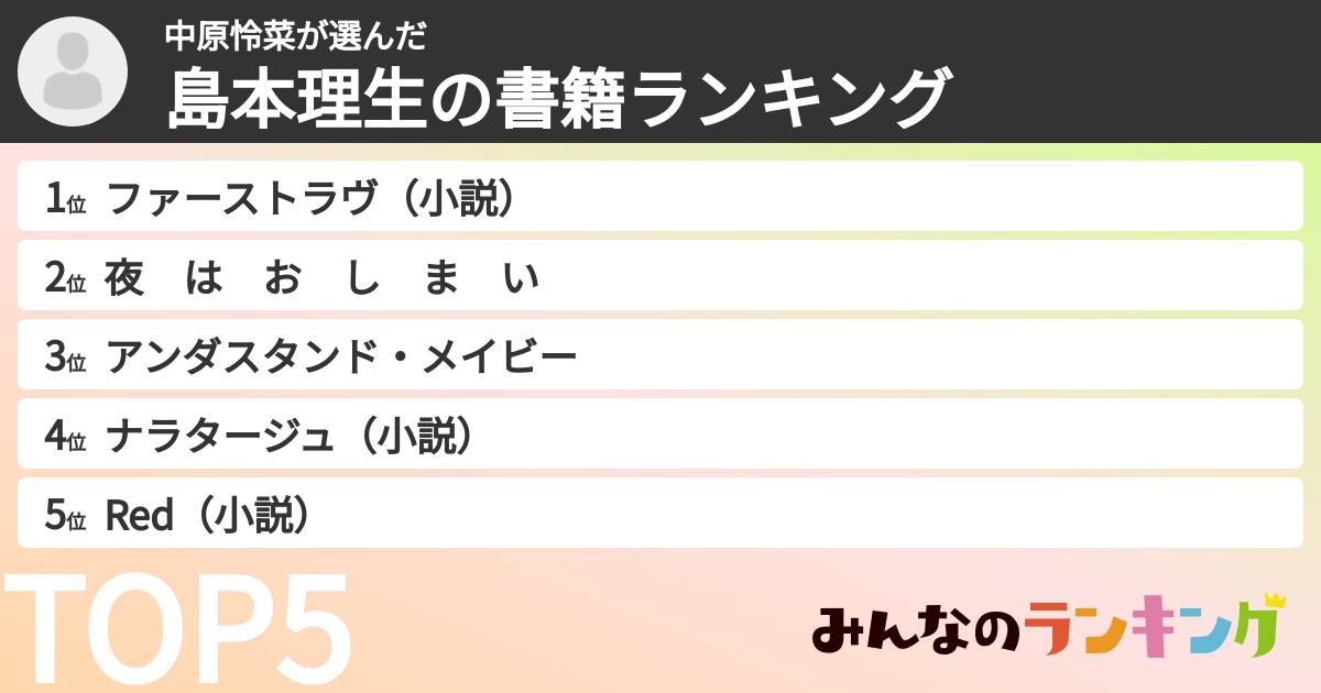 中原怜菜さんの「島本理生の書籍ランキング」