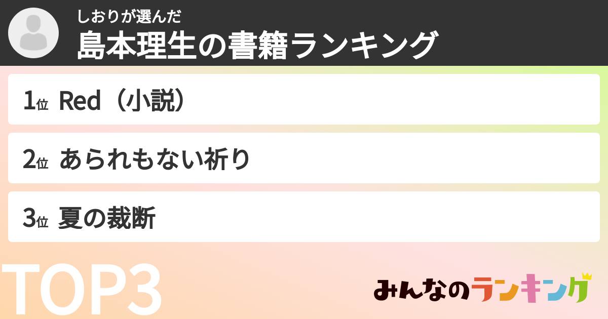 しおりさんの「島本理生の書籍ランキング」