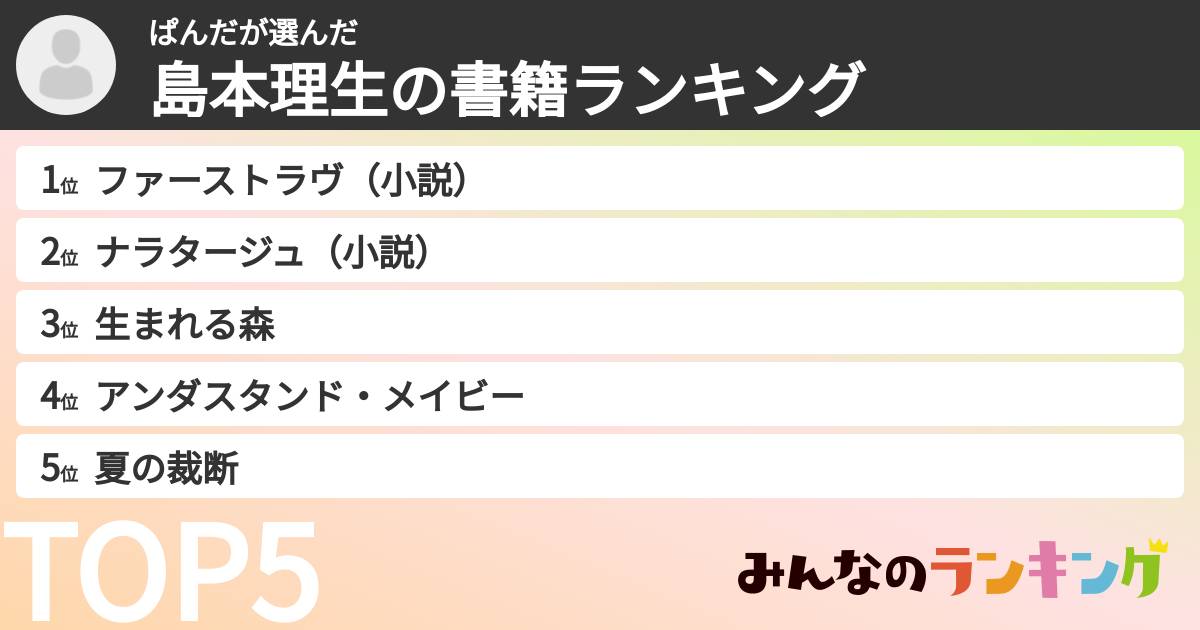 ぱんださんの「島本理生の書籍ランキング」