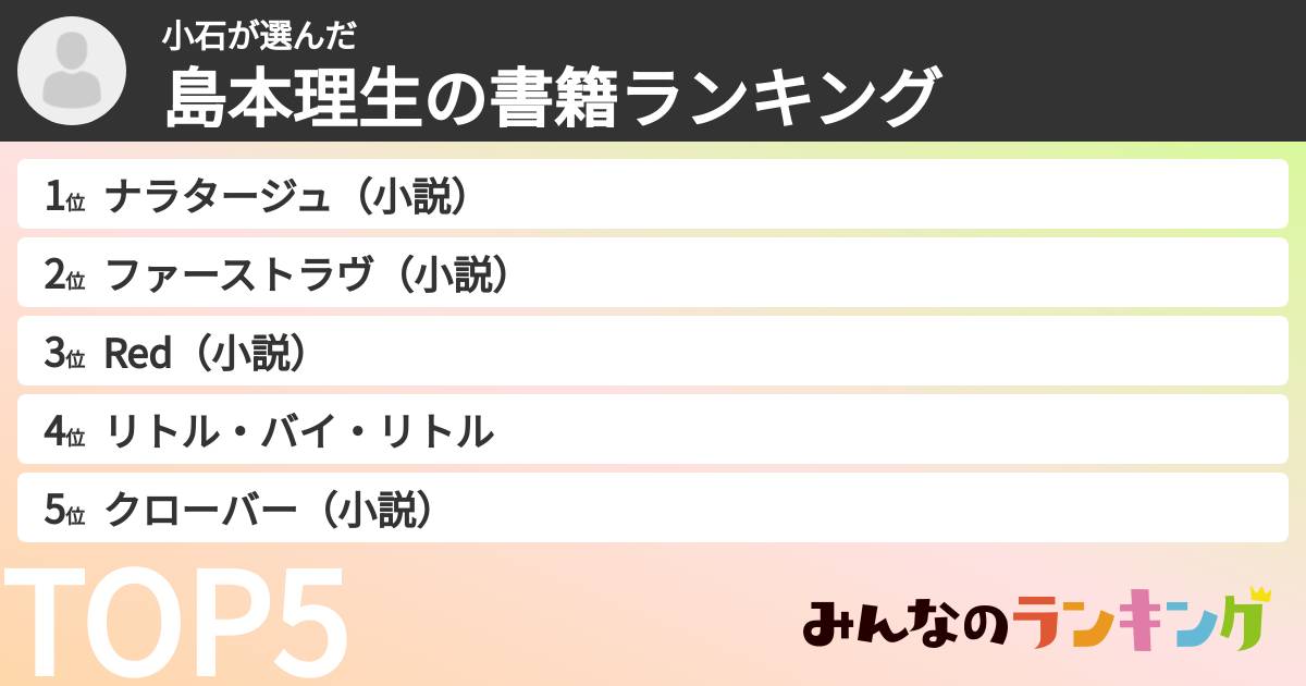 小石さんの「島本理生の書籍ランキング」