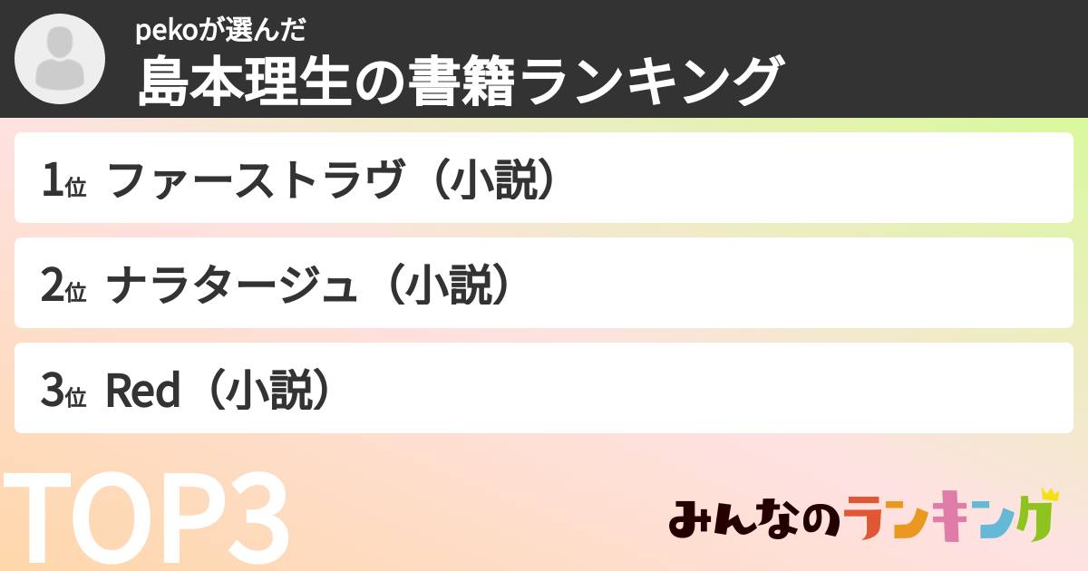 pekoさんの「島本理生の書籍ランキング」