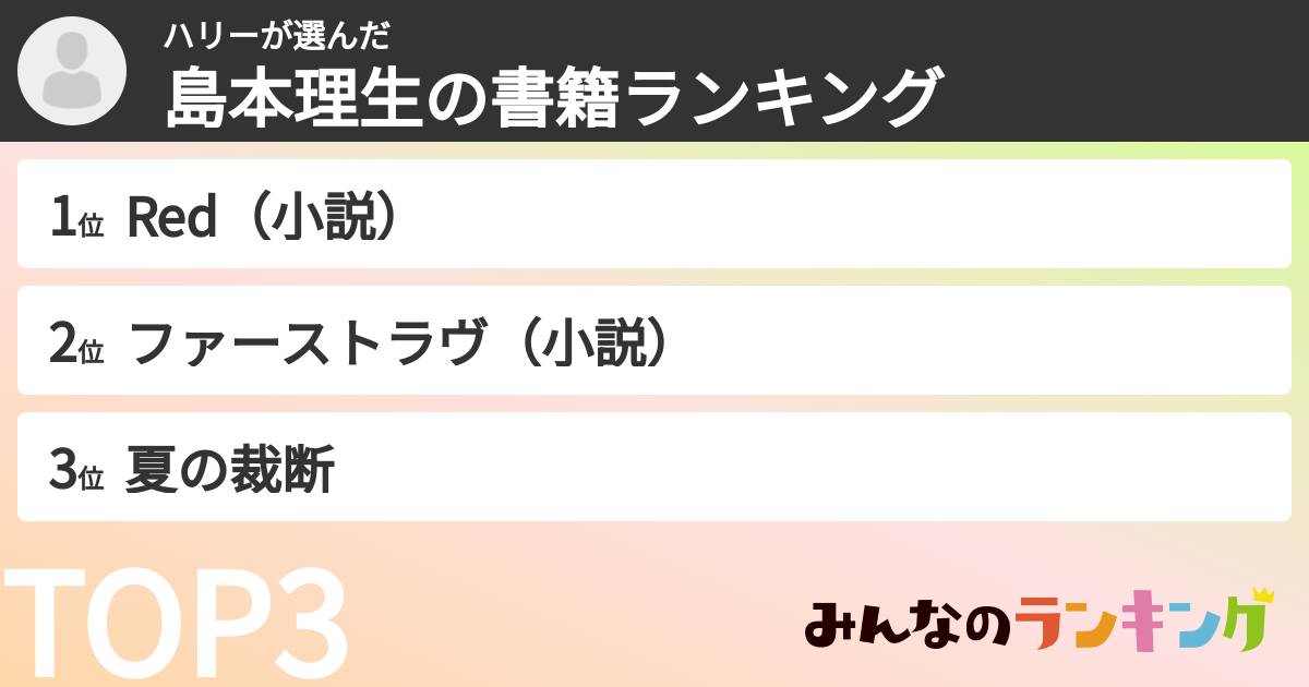 ハリーさんの「島本理生の書籍ランキング」