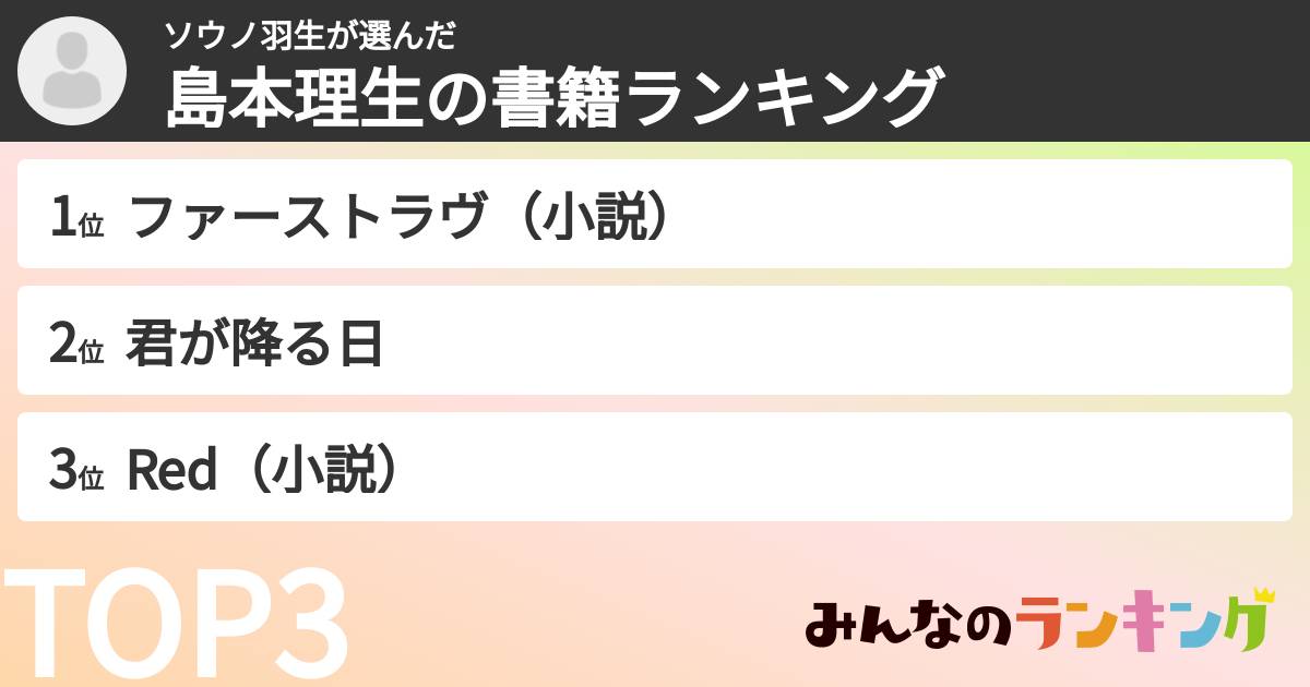 ソウノ羽生さんの「島本理生の書籍ランキング」