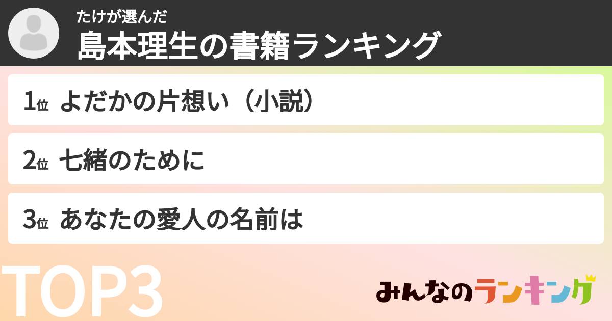 たけさんの「島本理生の書籍ランキング」