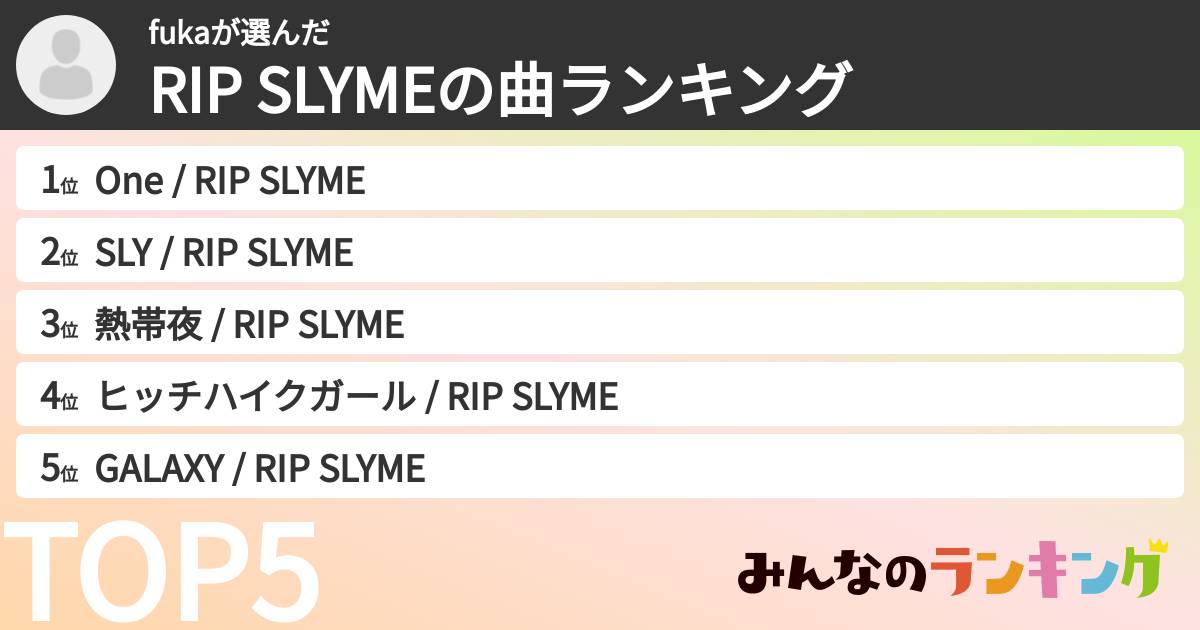 fukaさんの「RIP SLYMEの曲ランキング」