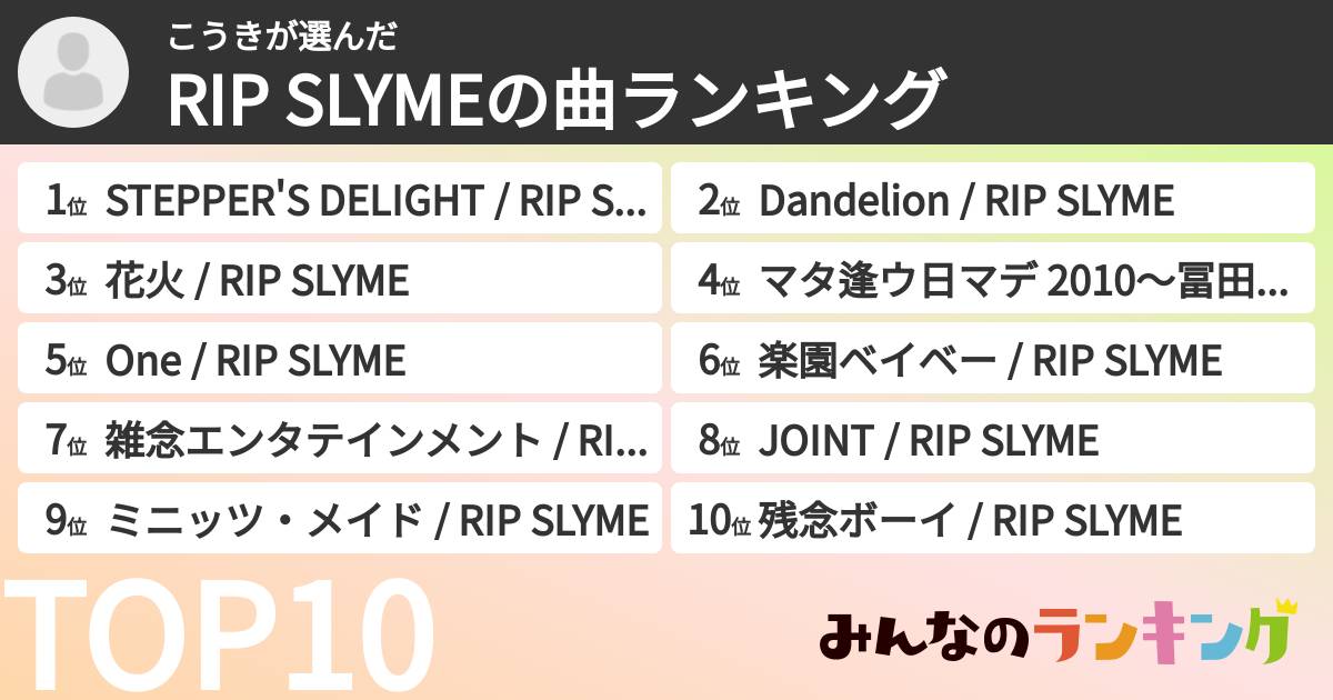 こうきさんの「RIP SLYMEの曲ランキング」