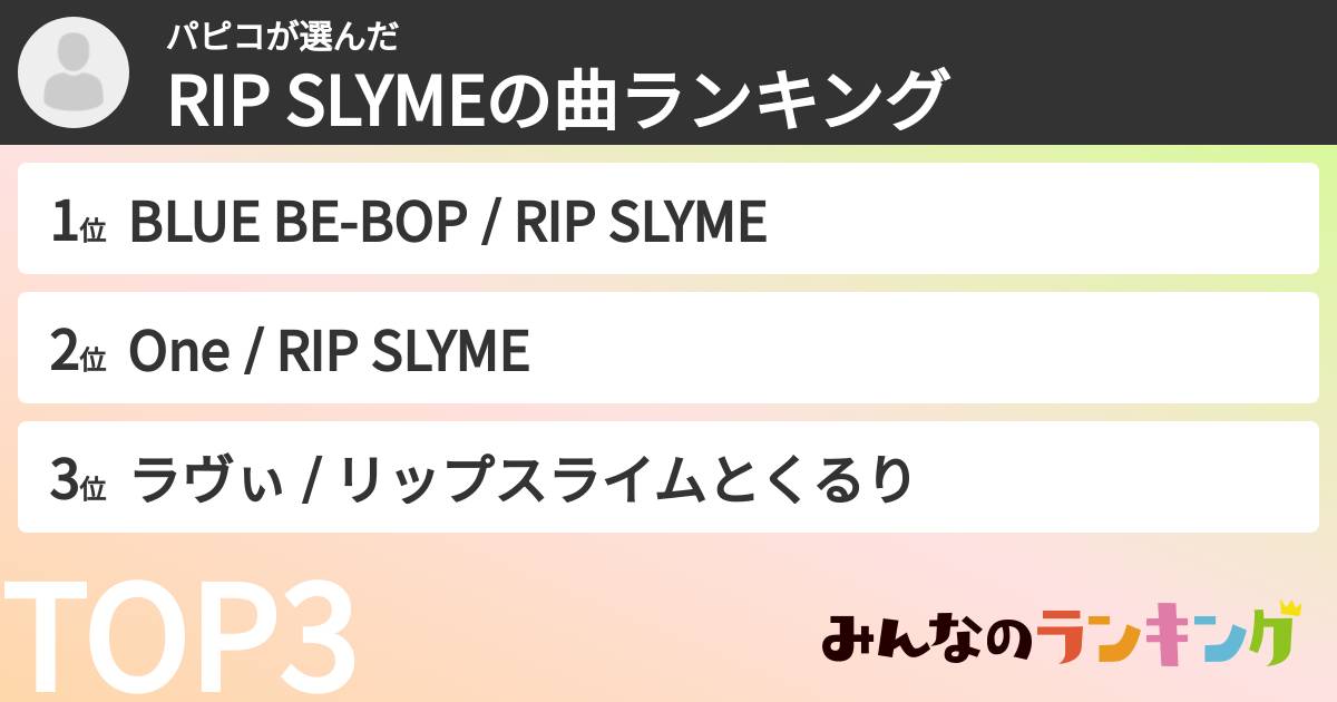 パピコさんの「RIP SLYMEの曲ランキング」