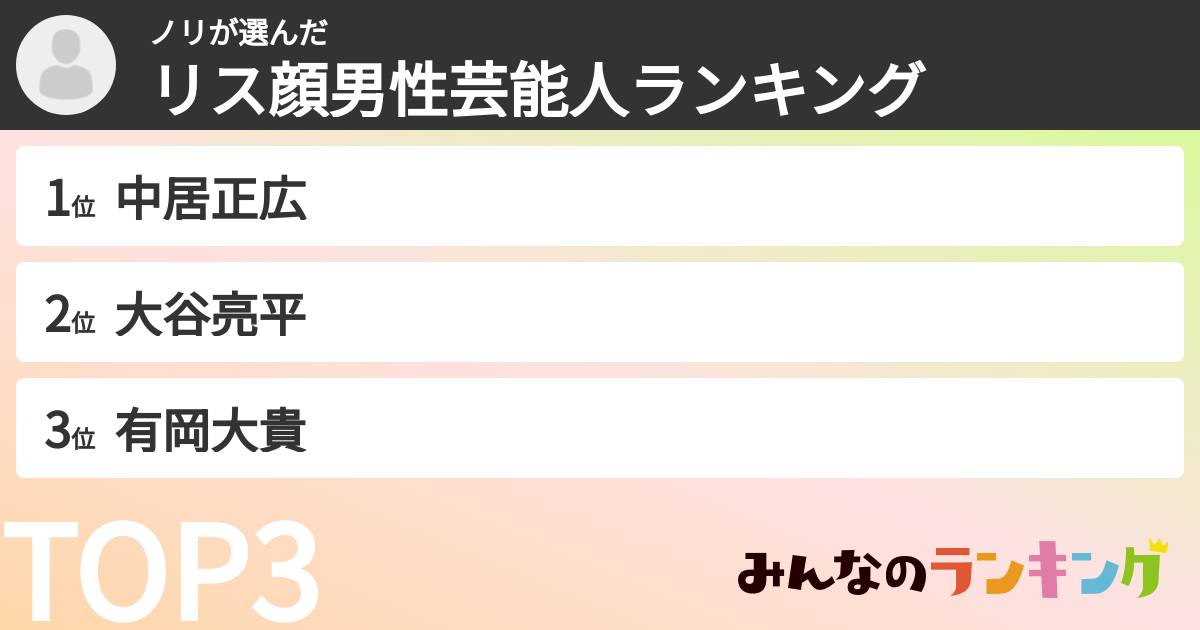 ノリさんの「リス顔男性芸能人ランキング」