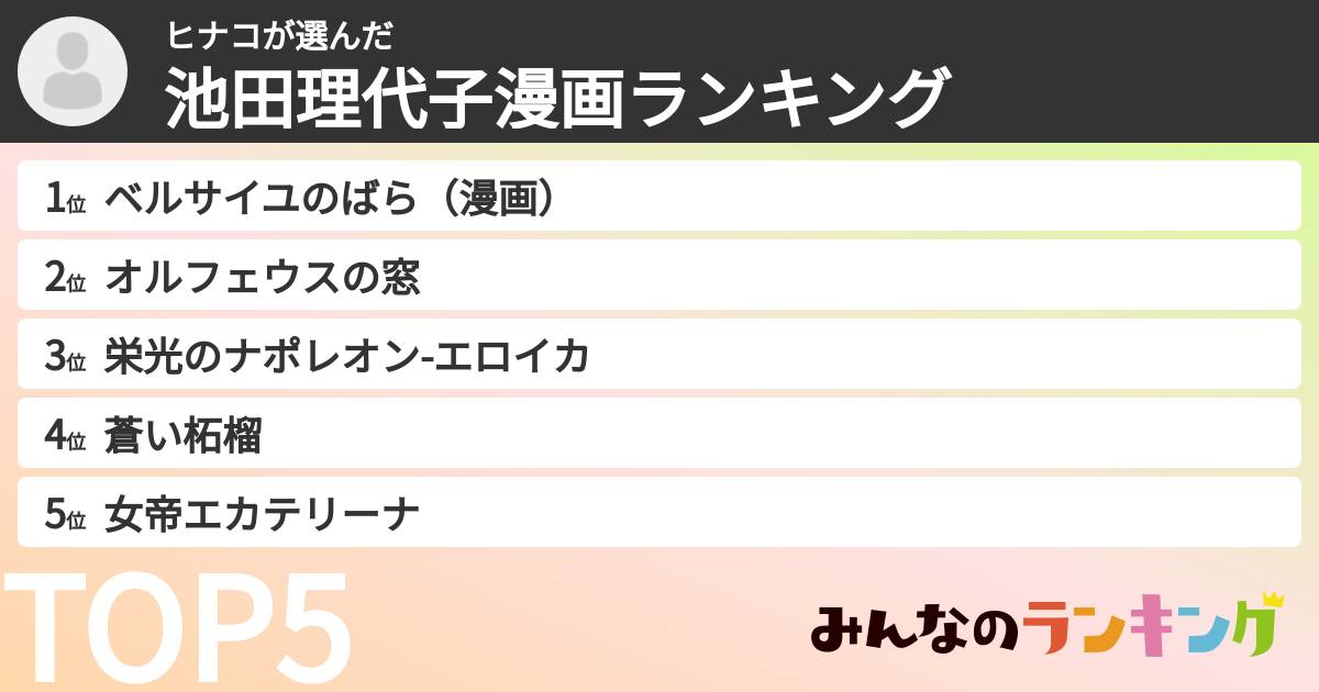 ヒナコさんの「池田理代子漫画ランキング」