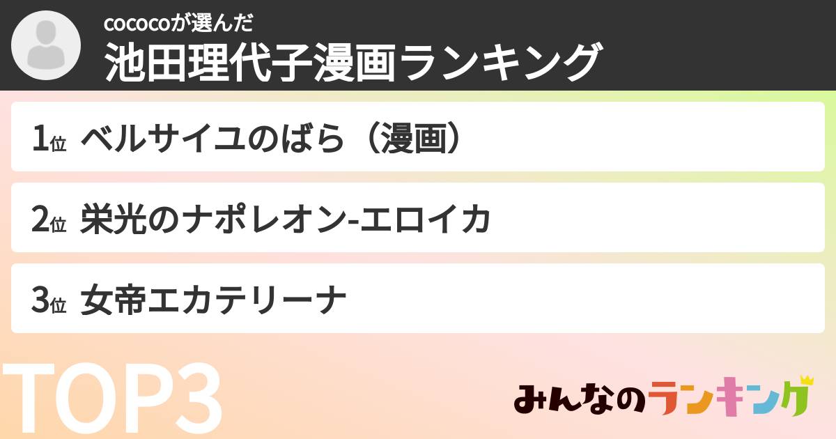cococoさんの「池田理代子漫画ランキング」