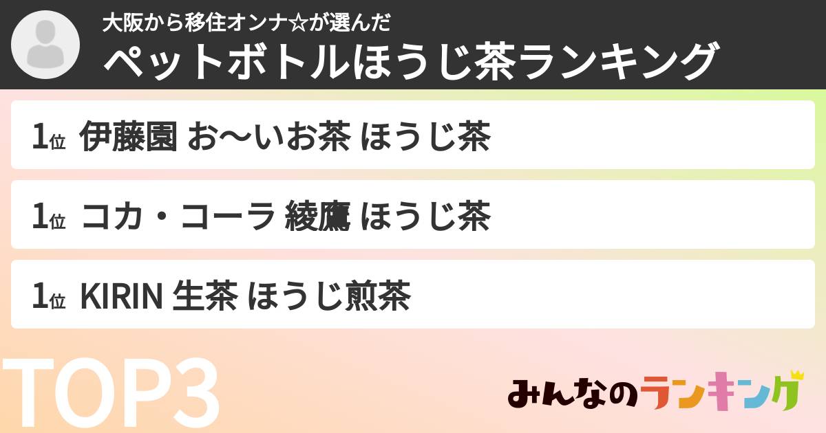 大阪から移住オンナ☆さんの「ペットボトルほうじ茶ランキング」