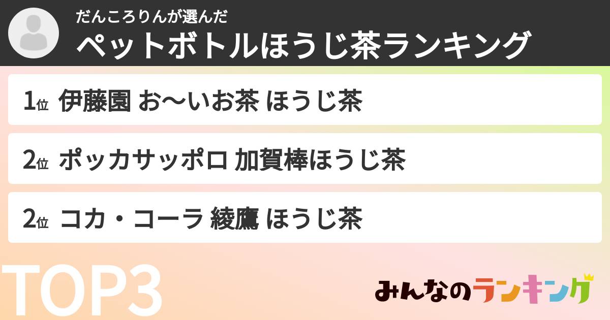 だんころりんさんの「ペットボトルほうじ茶ランキング」
