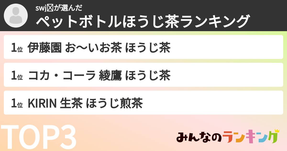 swj⭐︎さんの「ペットボトルほうじ茶ランキング」