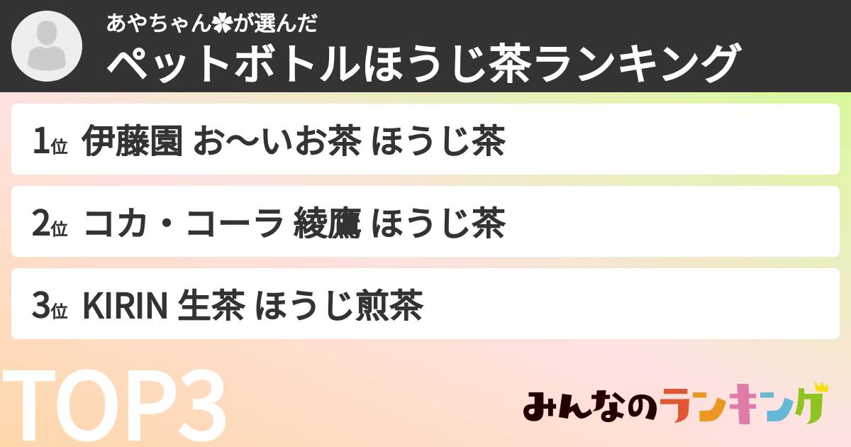 あやちゃん✿さんの「ペットボトルほうじ茶ランキング」