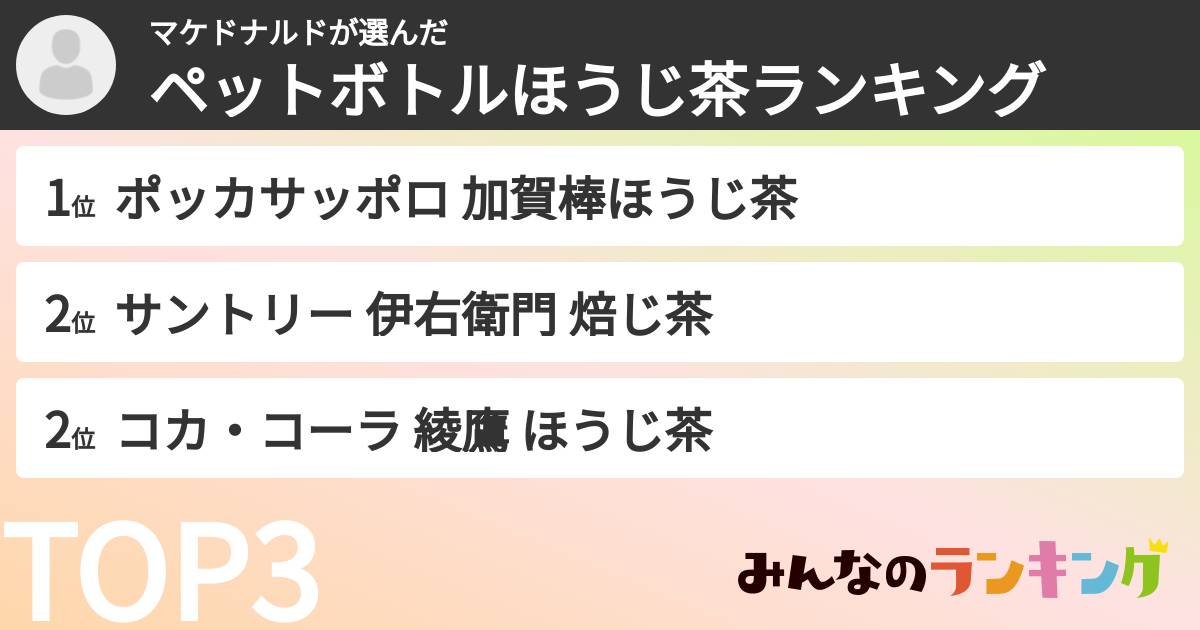 マケドナルドさんの「ペットボトルほうじ茶ランキング」