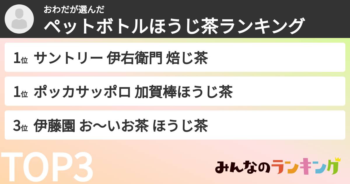 おわださんの「ペットボトルほうじ茶ランキング」