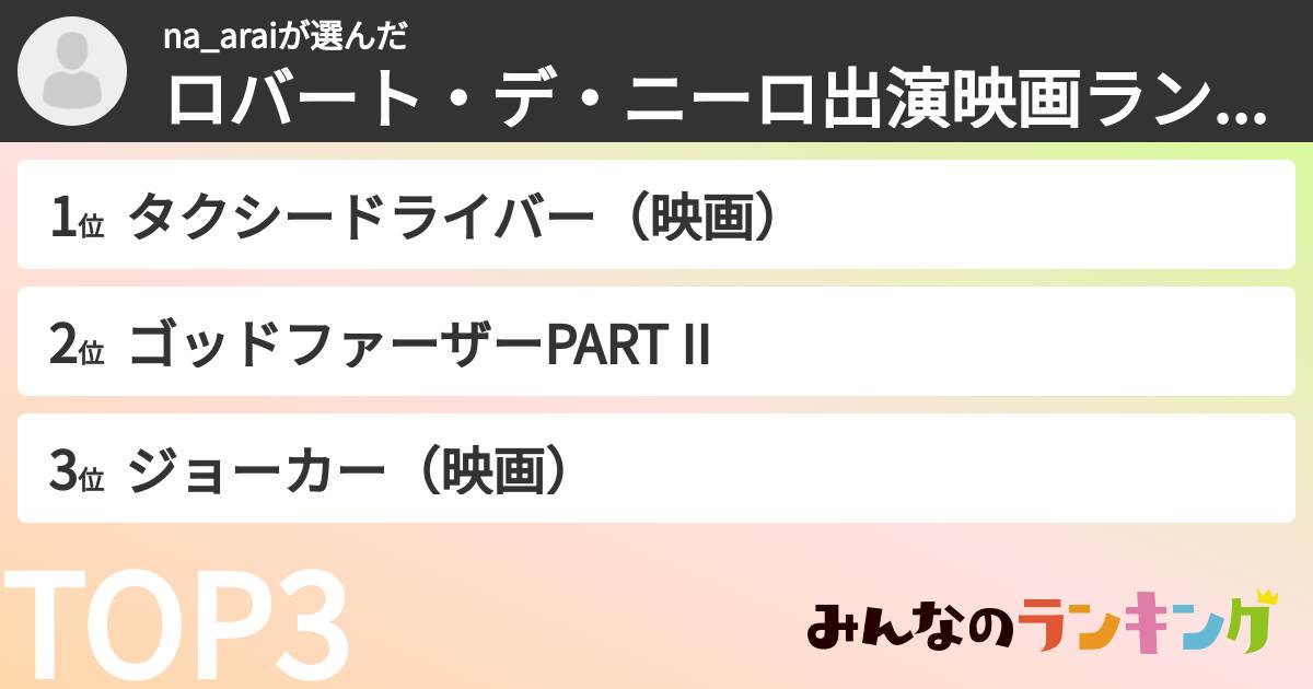 na_araiさんの「ロバート・デ・ニーロ出演映画ランキング」