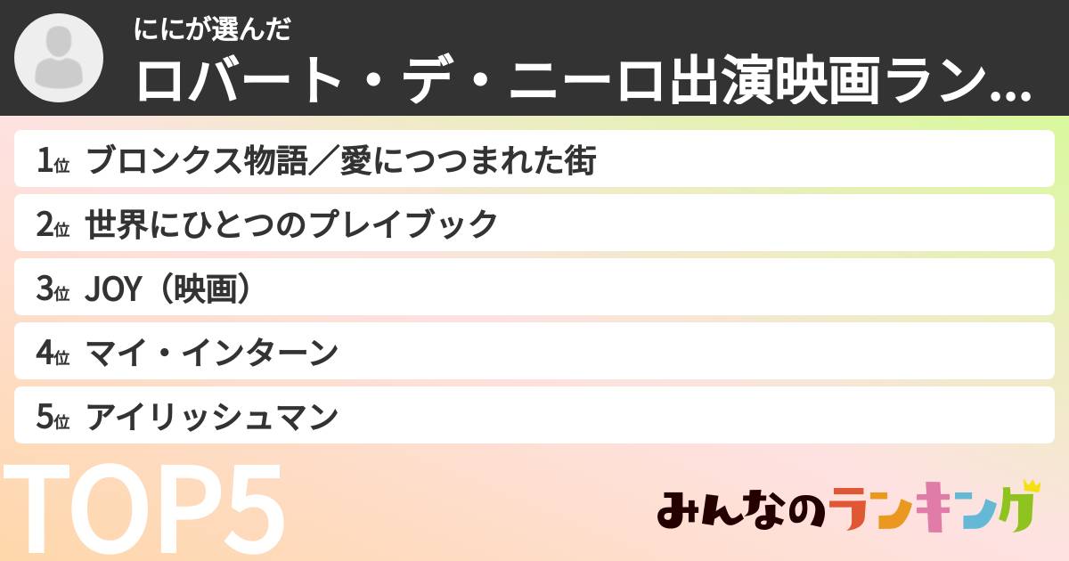 ににさんの「ロバート・デ・ニーロ出演映画ランキング」