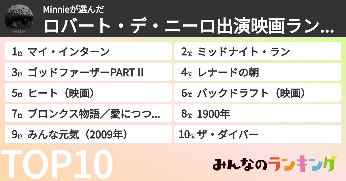 Minnieさんの「ロバート・デ・ニーロ出演映画ランキング」