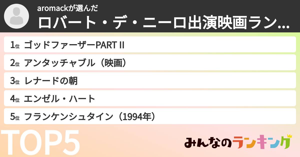 aromackさんの「ロバート・デ・ニーロ出演映画ランキング」