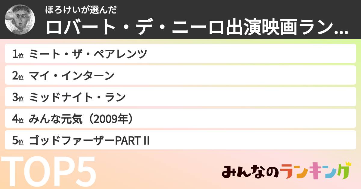 ほろけいさんの「ロバート・デ・ニーロ出演映画ランキング」