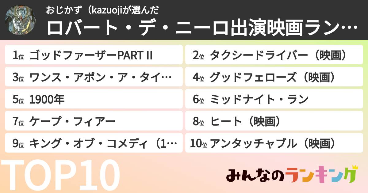 おじかず(kazuojiさんの「ロバート・デ・ニーロ出演映画ランキング」