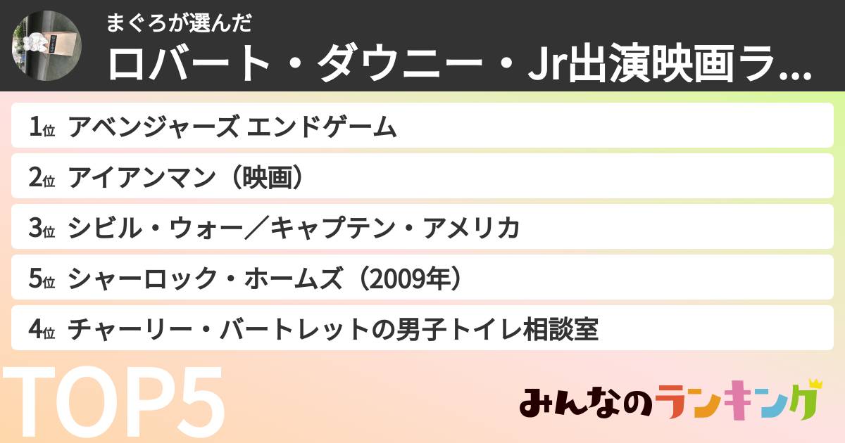 まぐろさんの「ロバート・ダウニー・Jr出演映画ランキング」